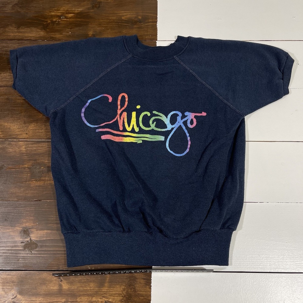 Vintage 80s Chicago Short Sleeve Blue‎ Sweatshirt Mens Medium Velva Sheen 50/50